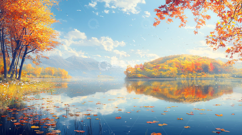 高清大图下载【趣麦麦图】秋日湖光山色