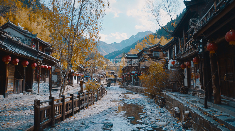 高清大图下载【趣麦麦图】秋日山村古镇景色