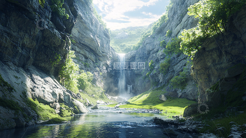 高清大图下载【趣麦麦图】峡谷瀑布风景图