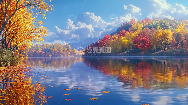 高清大图下载【趣麦麦图】秋景湖泊倒影