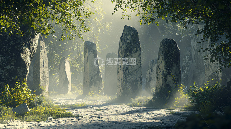 高清大图下载【趣麦麦图】清晨森林巨石阵
