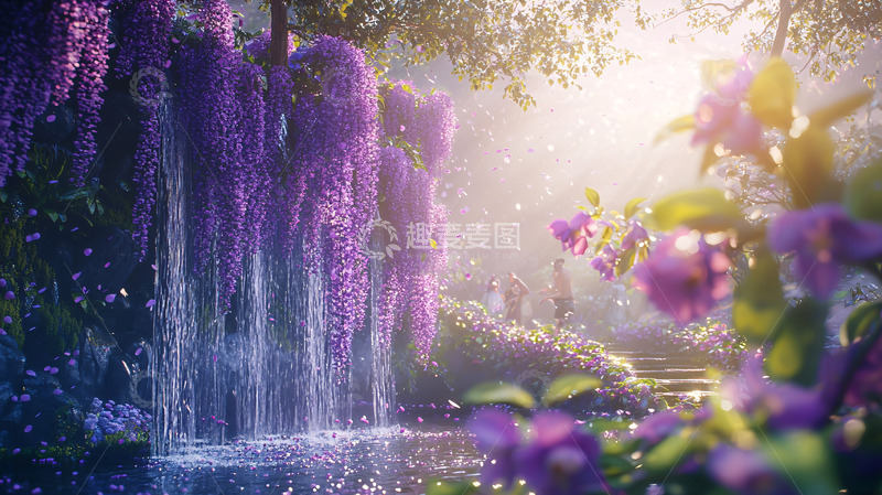 高清大图下载【趣麦麦图】紫藤瀑布