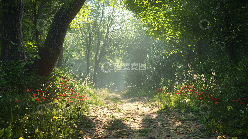 高清大图下载【趣麦麦图】阳光森林小路