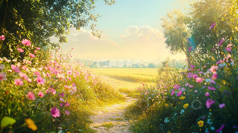 高清大图下载【趣麦麦图】阳光花田小路