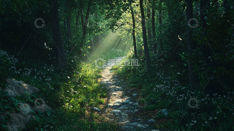 高清大图下载【趣麦麦图】森林小路阳光