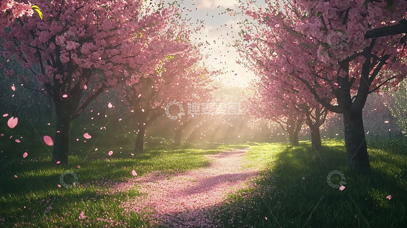 高清大图下载【趣麦麦图】樱花树林小路