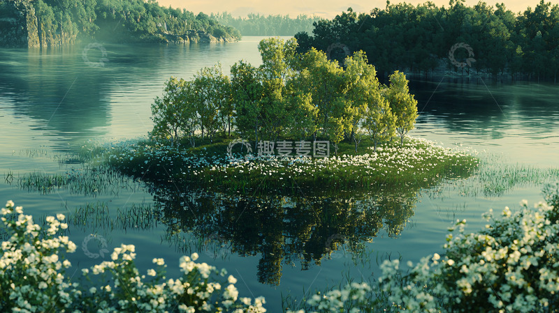 高清大图下载【趣麦麦图】湖中小岛