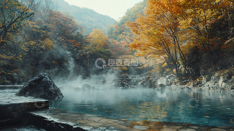高清大图下载【趣麦麦图】秋日温泉