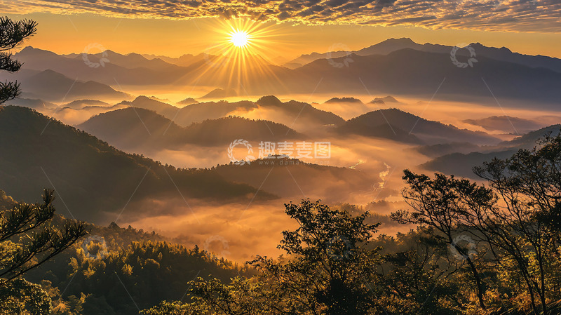 高清大图下载【趣麦麦图】日出山峰云海