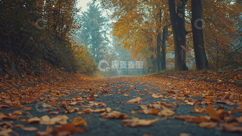 高清大图下载【趣麦麦图】秋日小路落叶缤纷