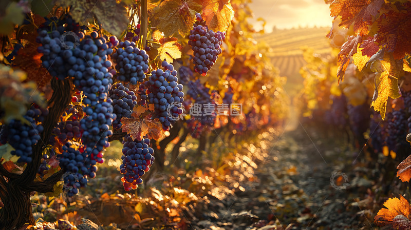高清大图下载【趣麦麦图】夕阳下成熟的葡萄园