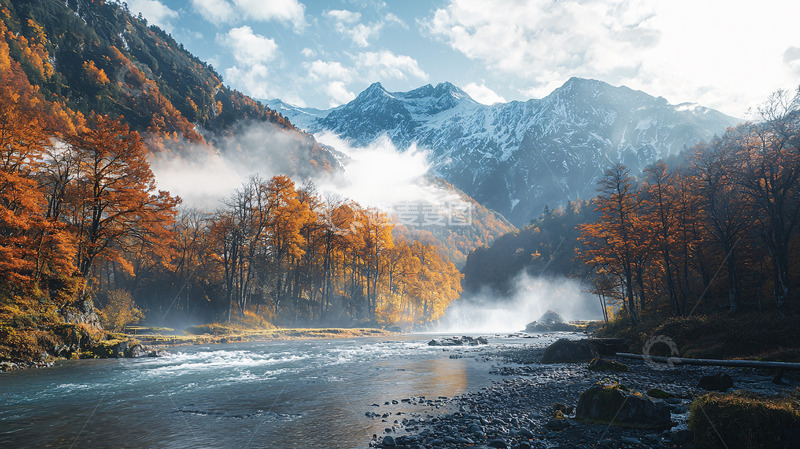 高清大图下载【趣麦麦图】秋日山谷河流景色