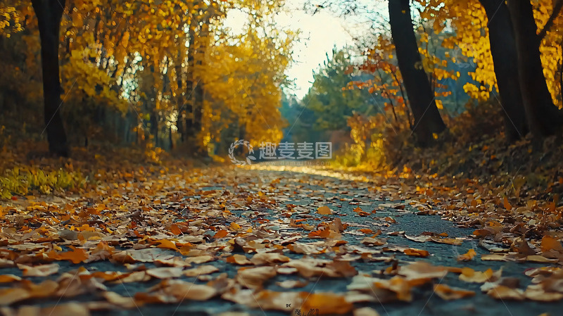 高清大图下载【趣麦麦图】秋日小路落叶满地
