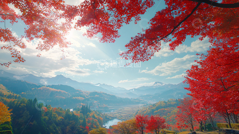 高清大图下载【趣麦麦图】秋日红枫山景