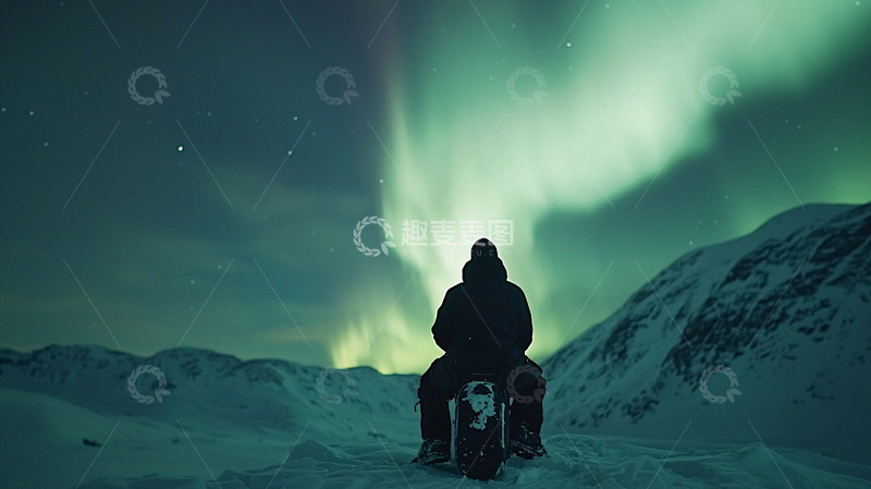 高清大图下载【趣麦麦图】极光下的孤独身影