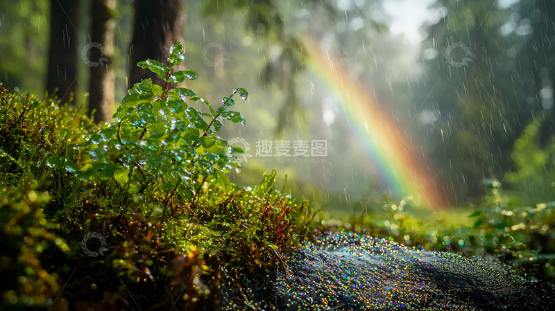 高清大图下载【趣麦麦图】雨后森林彩虹