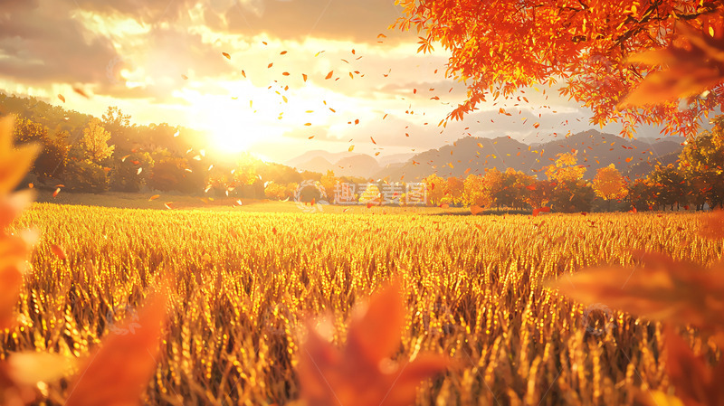 高清大图下载【趣麦麦图】秋日麦田落叶