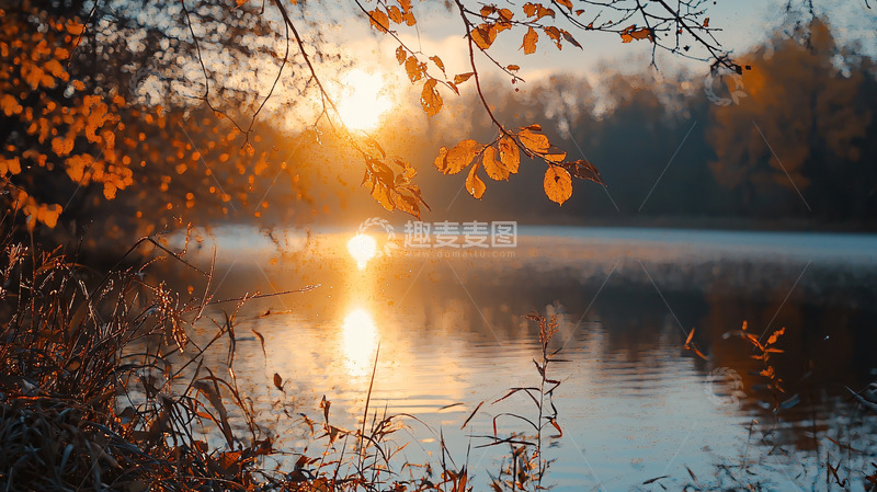 高清大图下载【趣麦麦图】秋日清晨湖边日出