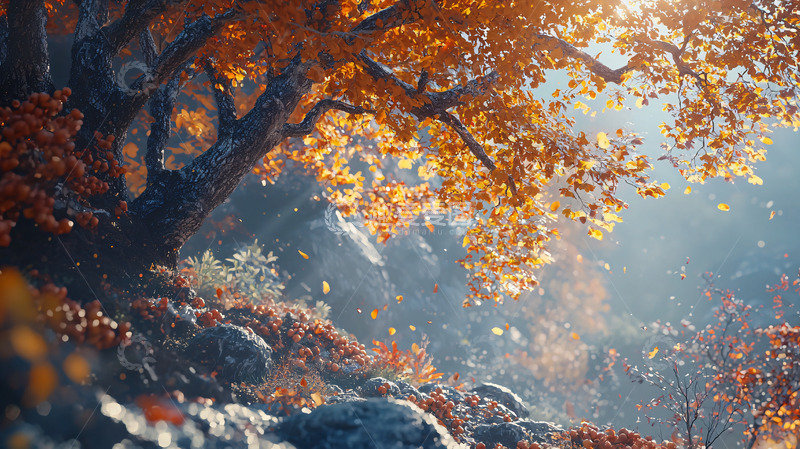 高清大图下载【趣麦麦图】秋日阳光下的古老树木