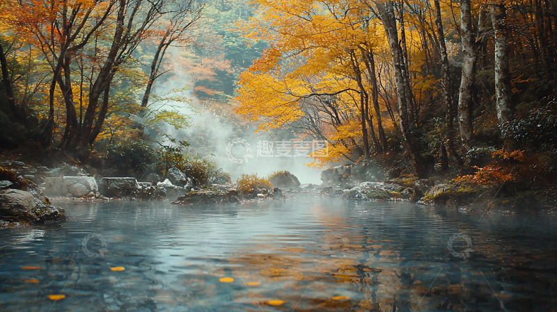 高清大图下载【趣麦麦图】秋日森林溪流2