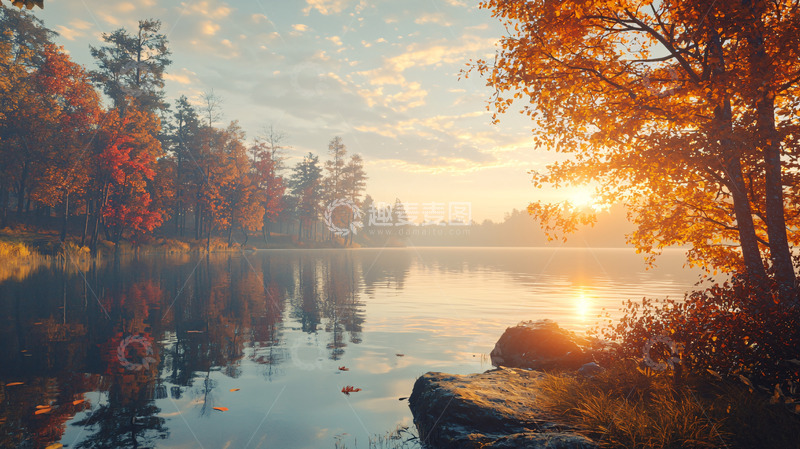 高清大图下载【趣麦麦图】秋日清晨湖边景色