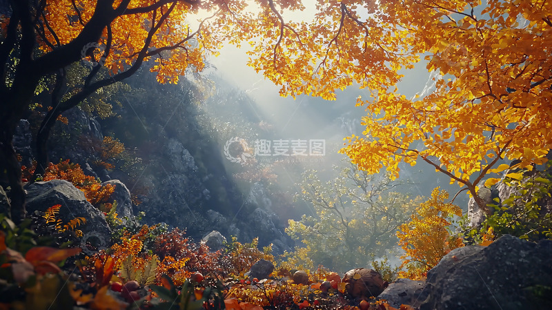 高清大图下载【趣麦麦图】秋日山谷阳光树林
