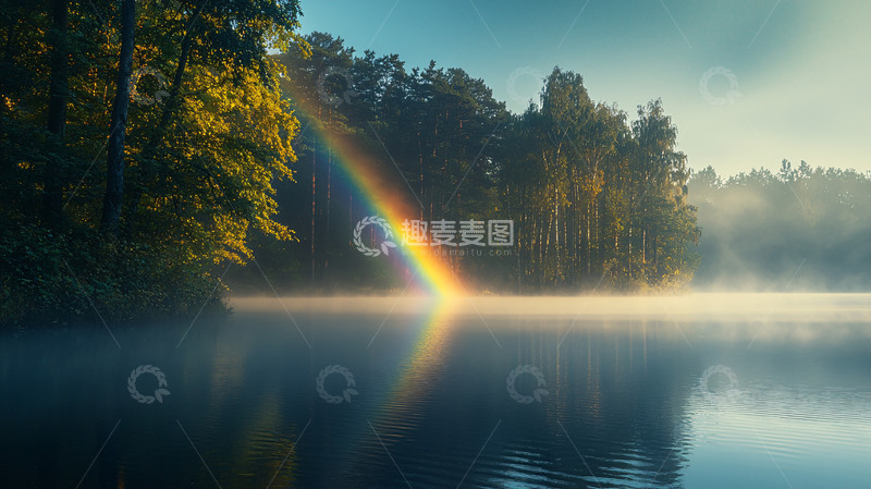 高清大图下载【趣麦麦图】清晨湖面彩虹