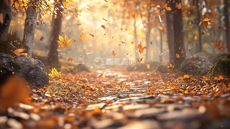 高清大图下载【趣麦麦图】秋日森林落叶小径