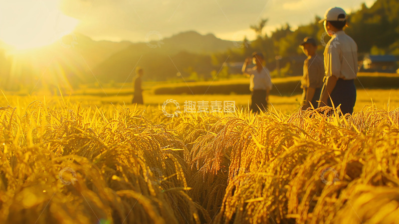 高清大图下载【趣麦麦图】金黄稻田夕阳剪影