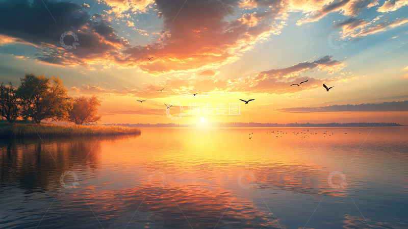 高清大图下载【趣麦麦图】日落湖泊美景