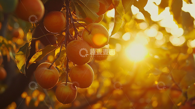 高清大图下载【趣麦麦图】夕阳下丰收的苹果树