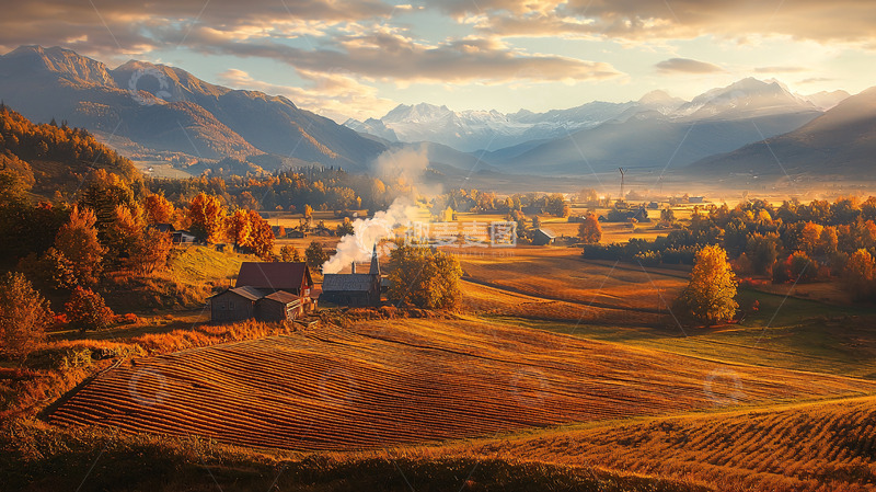 高清大图下载【趣麦麦图】秋日山谷田园风光