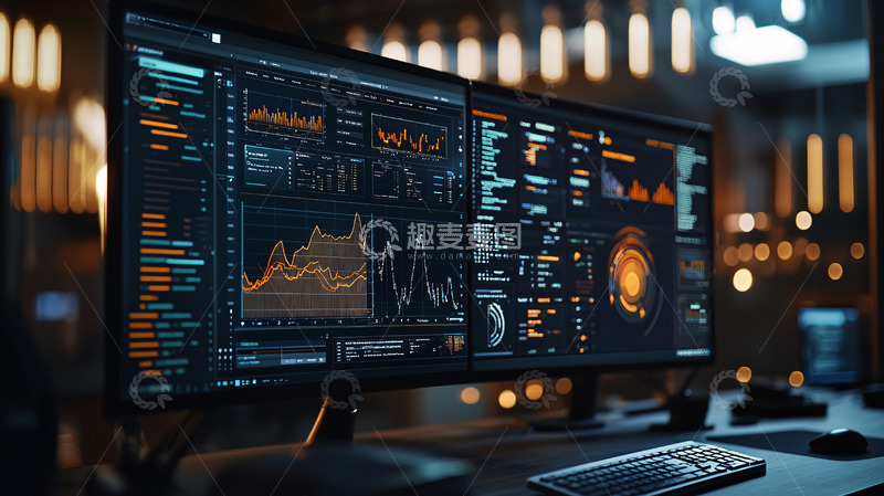 高清大图下载【趣麦麦图】双屏电脑数据分析图表