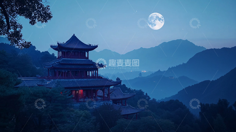 高清大图下载【趣麦麦图】月夜古建筑