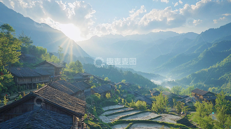 高清大图下载【趣麦麦图】山村日出