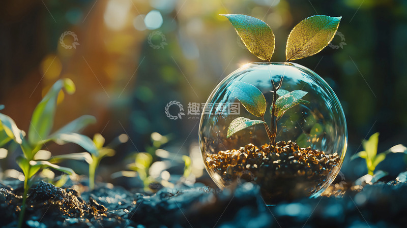 高清大图下载【趣麦麦图】玻璃球里的幼苗