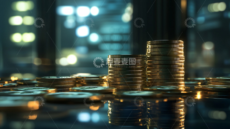 高清大图下载【趣麦麦图】夜景下闪耀的金币堆