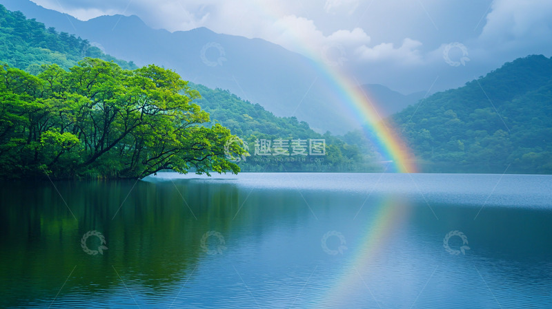 高清大图下载【趣麦麦图】彩虹湖泊山峦倒影