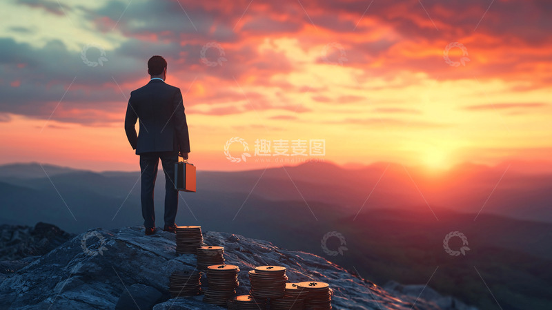 高清大图下载【趣麦麦图】西装男士山顶日落