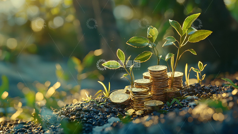 高清大图下载【趣麦麦图】树苗和金币