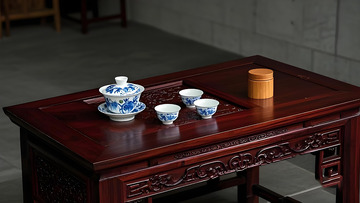 深红色中式实木茶几