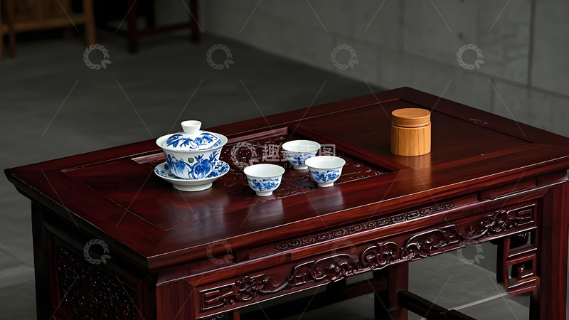 高清大图下载【趣麦麦图】深红色中式实木茶几