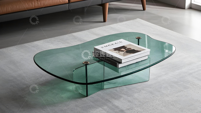 高清大图下载【趣麦麦图】透明玻璃不规则造型茶几