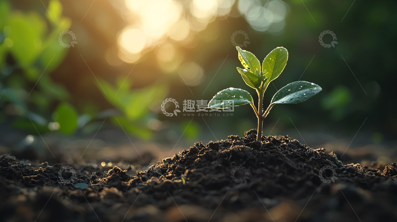 高清大图下载【趣麦麦图】朝阳下的小苗