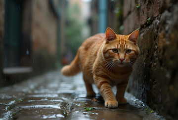 狸花猫雨巷穿行