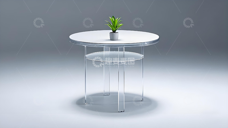 高清大图下载【趣麦麦图】白色透明双层圆形茶几