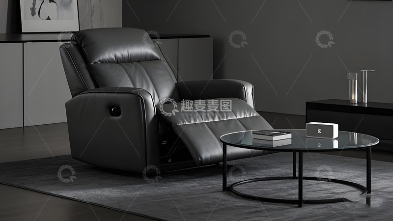 高清大图下载【趣麦麦图】黑色现代功能皮质单人沙发