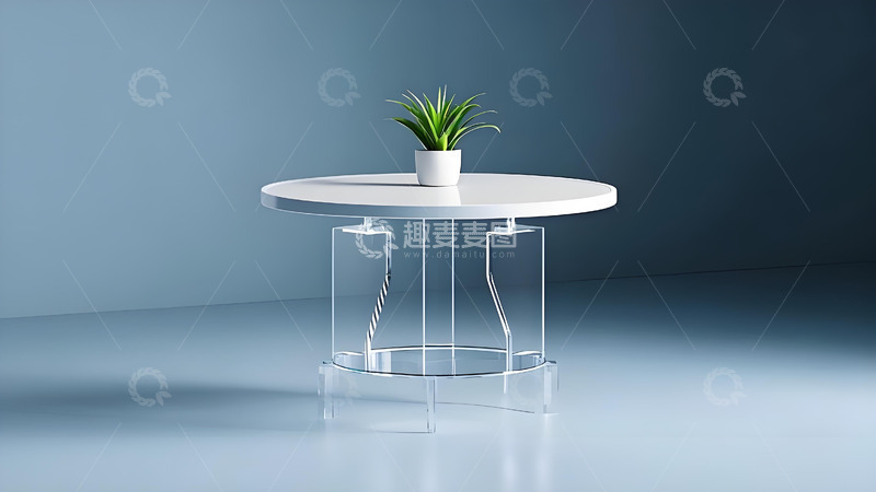 高清大图下载【趣麦麦图】白色透明简约圆形茶几
