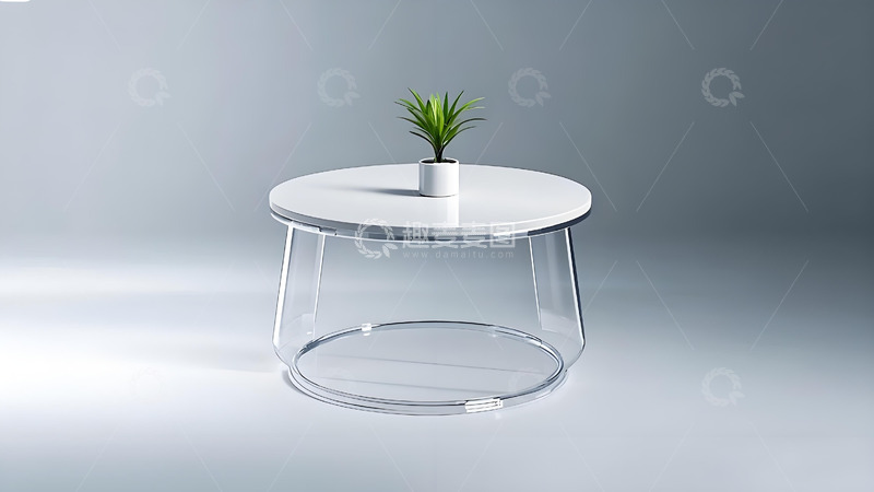 高清大图下载【趣麦麦图】白色透明双层圆形茶几1