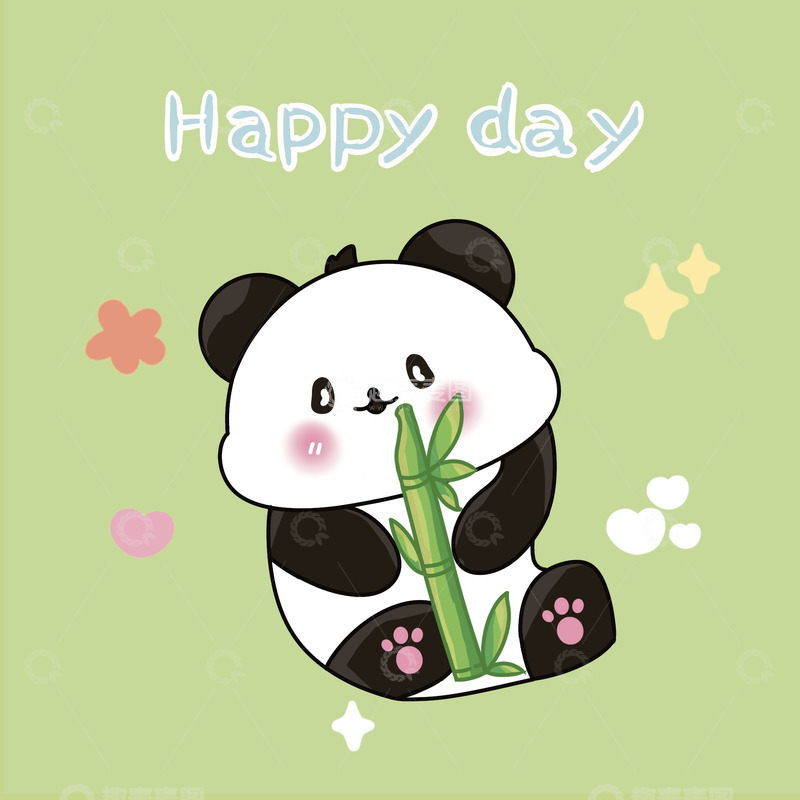 源文件下载【趣麦麦图】可爱熊猫竹子植物